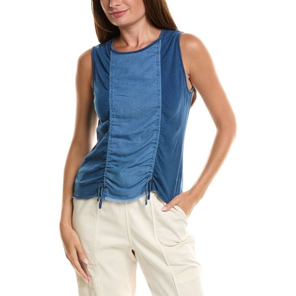 Xcvi Womens Cobie Linen-Blend Tank, Blue